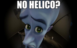 mème d'un personnage de dessin animé qui dit "no hélico", parodie de l'original qui dit "no bitches"